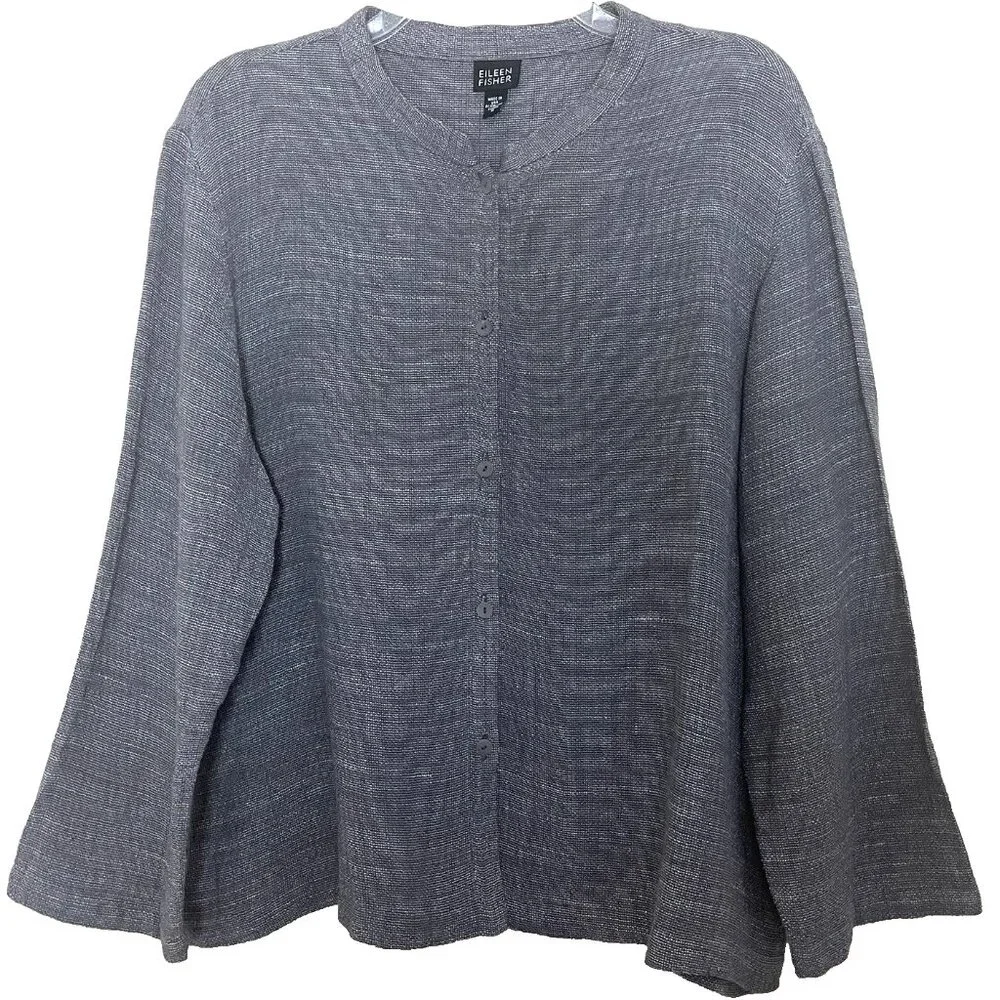 Eileen Fisher Button Front Blouse Medium Linen Blend Business Casual Relaxed Fit - Picture 1 of 10